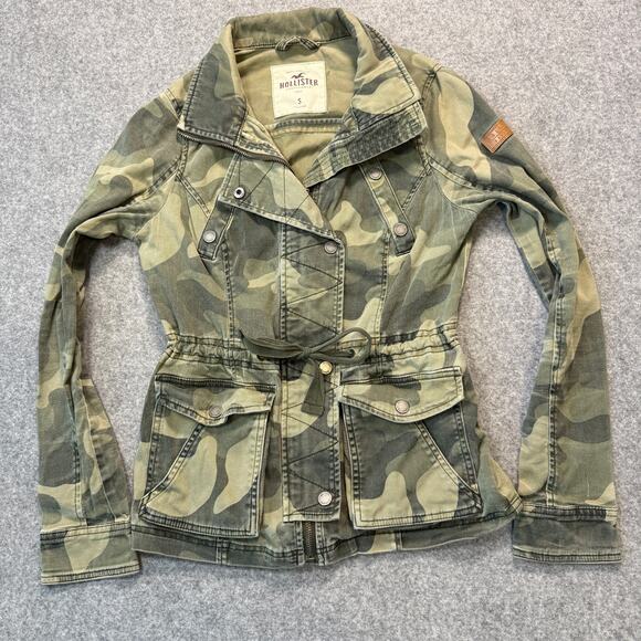 Women's Hollister Camouflage Military Cargo Tie Front Jacket Size Small - Picture 1 of 9
